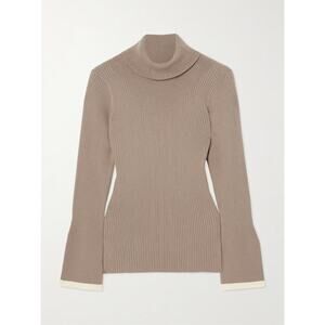 Varley Ravena Ribbed knit Turtleneck Top Mushroom - S